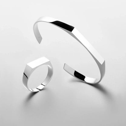 BOLD FLAT - APEX CUFF X FLAT - BAND FLEX RING SET - 18K WHITE GOLD - SAPIENT